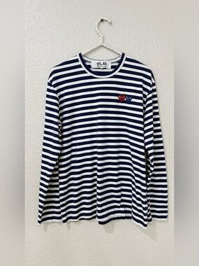 PLAY Comme des Garçons Double Heart Striped Long Sleeve Tee L Japan